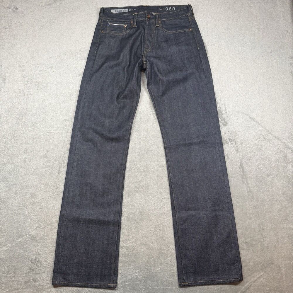 Gap 1969 Jeans Men’s 29x34 Dark Wash Loose Selvedge Denim Button Fly